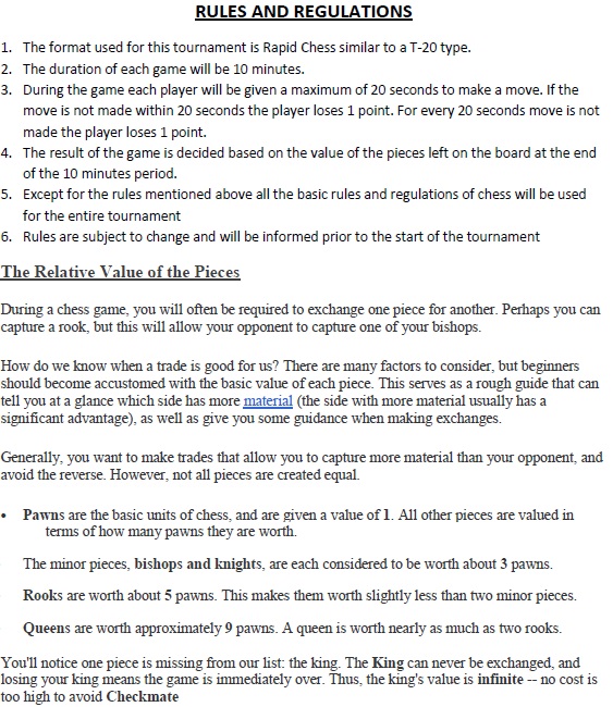 Chess rules clearance and regulations